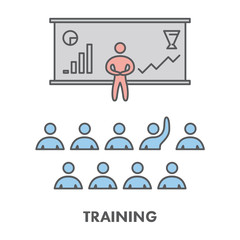 Line icon training, presentation and seminar. Vector business sy