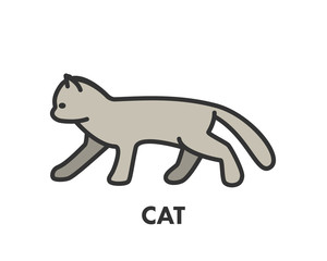 Painted line figure of cat. Vector outline symbol