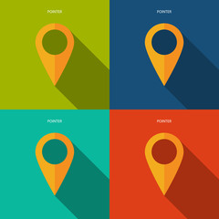 pointer icons set for map in the style flat design on a background different color. stock vector illustration eps10