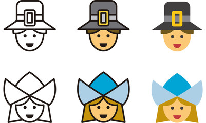 PILGRIM man and woman icons with traditional clothes