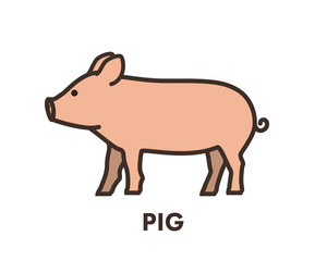 Painted line figure of pig. Vector outline symbol