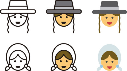 set of JEWISH man and woman icons with traditional clothing