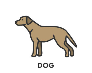Painted line figure of dog. Vector outline symbol