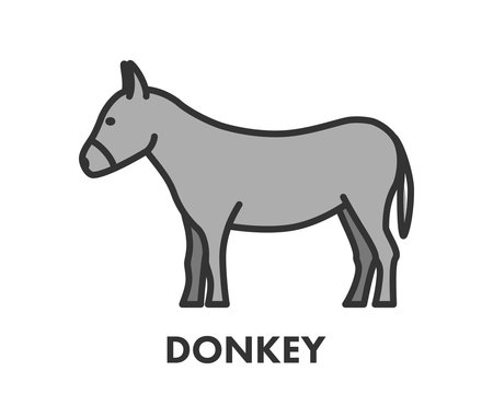 Painted line figure of donkey. Vector outline symbol
