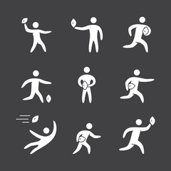 Silhouettes of figures american football player icons set
