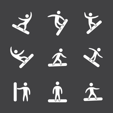 Silhouettes of figures snowboarder icons set