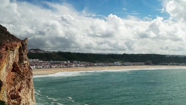 ow Season at the Beach with Waves in Nazare, Portugal