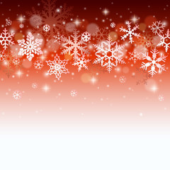 Christmas winter background with falling snowflakes on red