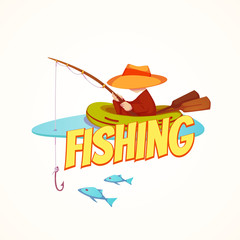 Vector illustration of fisherman in the boat