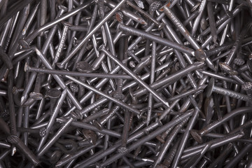 Scattering of nails closeup texture