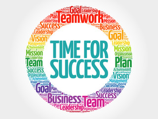 Time for Success circle stamp word cloud, business concept