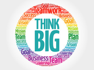 Think Big circle stamp word cloud, business concept