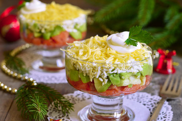 Avocado salad with salt salmon,egg and cheese.