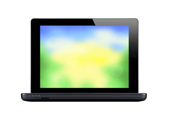 Black laptop with nature screen isolated on white