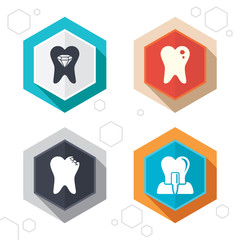 Fototapeta premium Dental care icons. Caries tooth and implant.