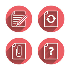 File edit icons. Question help signs.