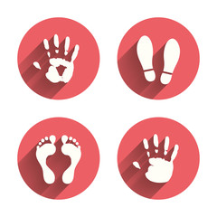 Obraz premium Hand and foot print icons. Imprint shoes symbol.