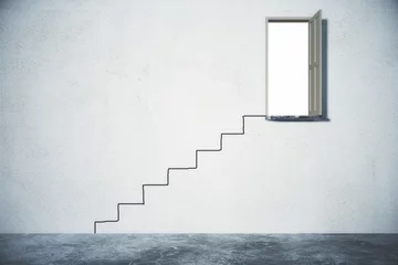 Cercles muraux Escaliers Concept de solution de problème avec escalier menant à la porte ouverte