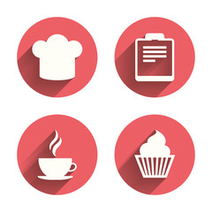 Coffee cup icon. Chef hat symbol. Muffin cupcake