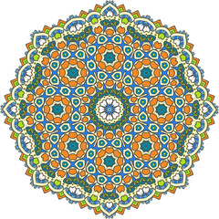 Ethnic Fractal Mandala Vector Meditation looks like Snowflake or Maya Aztec Pattern or Flower too Isolated on White Colorful