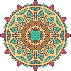 Ethnic Fractal Mandala Vector Meditation looks like Snowflake or Maya Aztec Pattern or Flower too Isolated on White Colorful