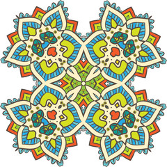 Ethnic Fractal Mandala Vector Meditation looks like Snowflake or Maya Aztec Pattern or Flower too Isolated on White Colorful