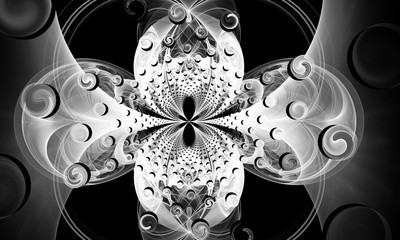 Black and white fractal. Fractal art background for creative design. Decoration for wallpaper desktop, poster, cover booklet. Abstract texture. Psychedelic. Print for clothes, t-shirt.