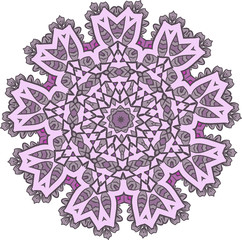 Ethnic Fractal Mandala Vector Meditation looks like Snowflake or Maya Aztec Pattern or Flower too Isolated on White Colorful