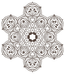 Ethnic Fractal Mandala Vector Meditation looks like Snowflake or Maya Aztec Pattern or Flower Isolated on White