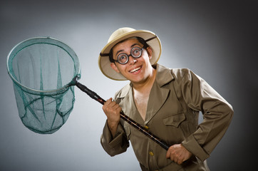 Man wearing safari hat in funny concept