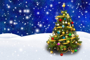 Obraz premium Weihnachtsbaum in Winterlandschaft