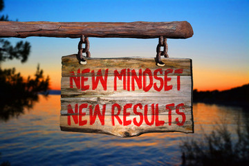 New mindset new results motivational phrase sign - obrazy, fototapety, plakaty