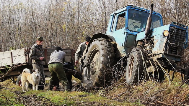 tractor got stuck on the roads