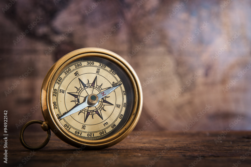 Poster old compass and vintage map. retro style.