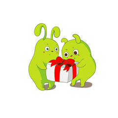 Green doodles with gift box