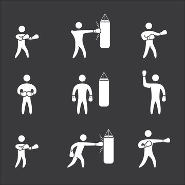 Silhouettes of figures boxer icons. Boxing symbols