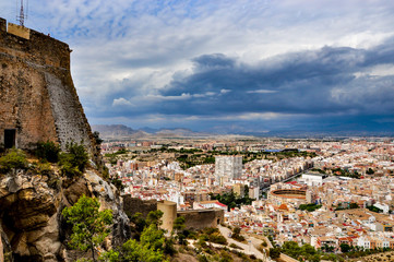 Fototapeta na wymiar View of Alicante from Santa Barbara castle on a stormy day, Costa Blanca, Spain