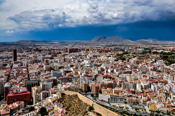 Fototapeta na wymiar View of Alicante from Santa Barbara castle on a stormy day, Costa Blanca, Spain