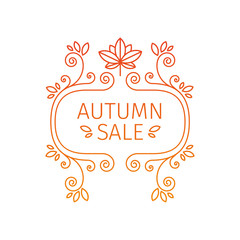 Obraz na płótnie Canvas Vintage retro logo, sign, badge, with floral elements, flourishes, frames for Autumn sale. Vector