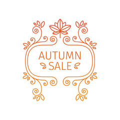 Vintage retro logo, sign, badge, with floral elements, flourishes, frames for Autumn sale. Vector