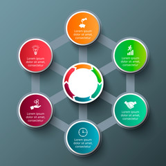 Vector hexagon with circles for infographic.