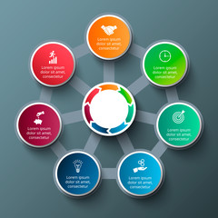 Vector heptagon with circles for infographic.