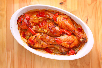paprika chicken baked with onion, garlic and red pepper