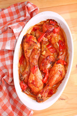 paprika chicken baked with onion, garlic and red pepper