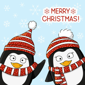 Christmas penguin on snow background 