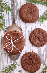 chocolate chip cookies, fir branch