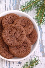chocolate chip cookies, fir branch