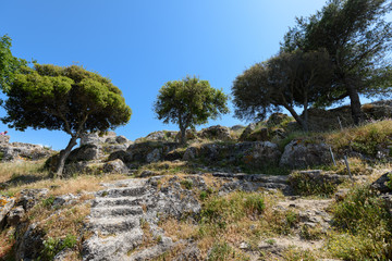 Fototapeta na wymiar Remains of Angelokastro castle walls, Corfu, Greece.