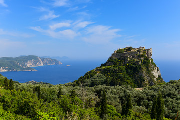 Fototapeta na wymiar Angelokastro fortress distant view, Corfu, Greece.