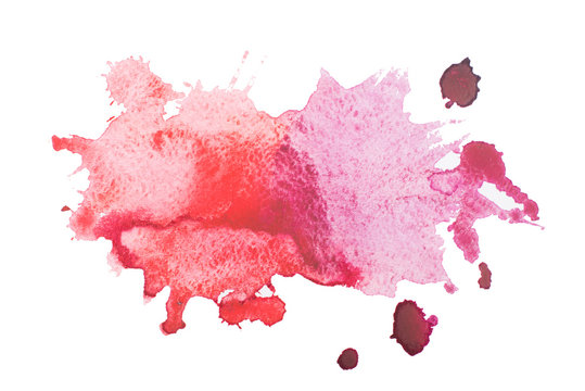 Watercolor blot with splashes and drops isolated on white background